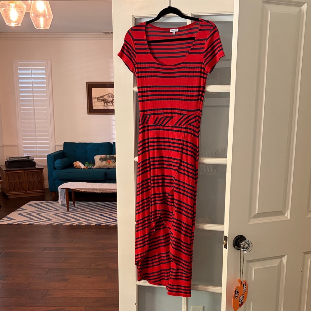 Splendid Red and Navy Striped Midi Dress